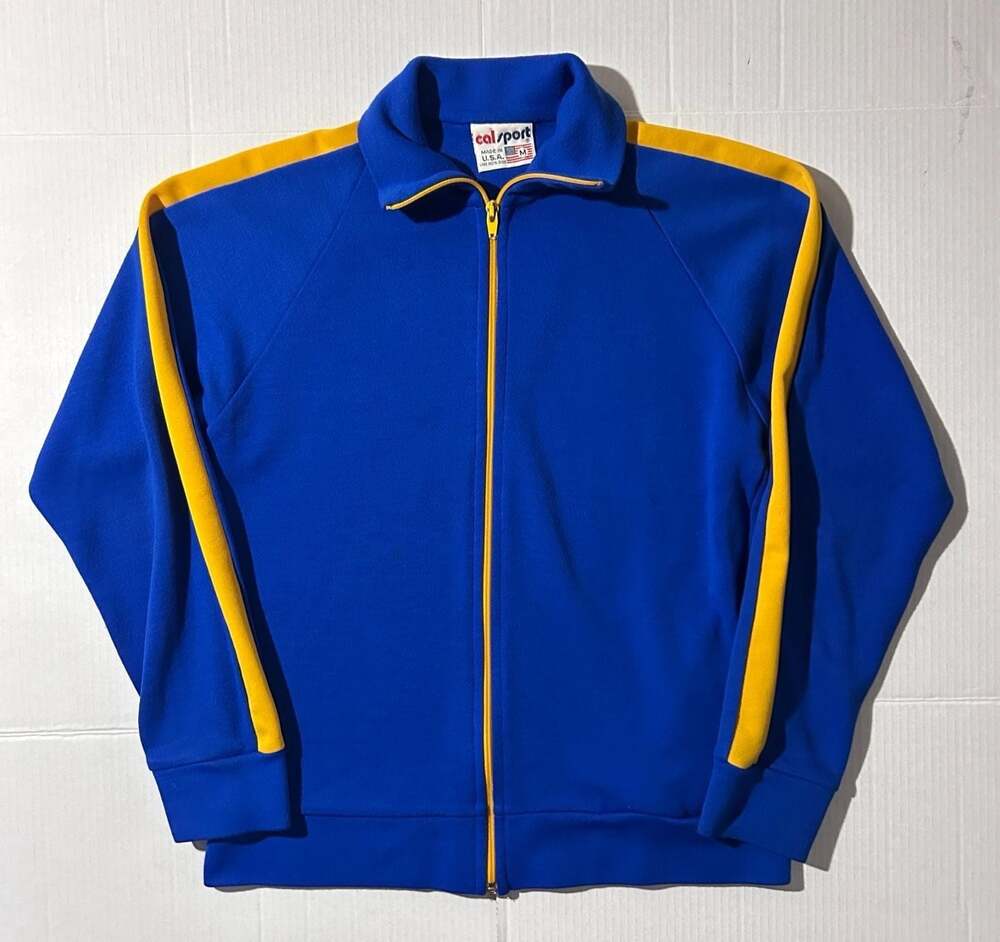 Vintage 1970s Cal Sport Blue and Gold Zip-Up Track Jacket Style 1038